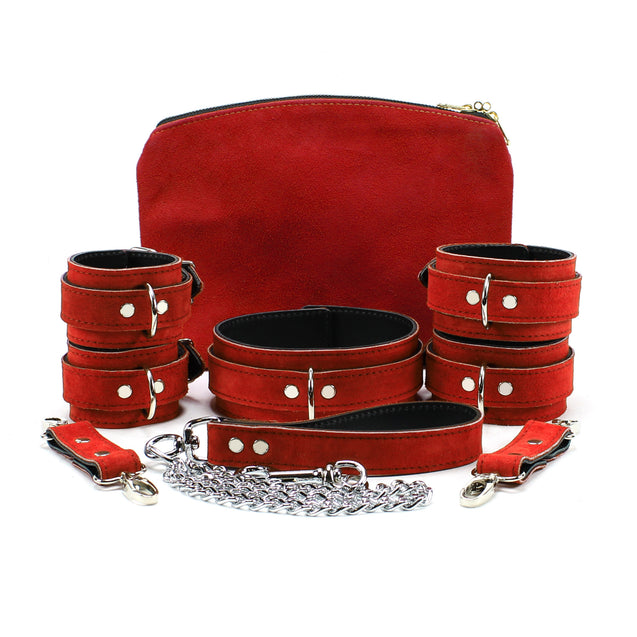 Lena 7-piece luxury red suede bondage set