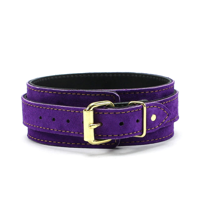 Athena Special Edition Purple Suede BDSM Collar with Gold-Plated Buckles
