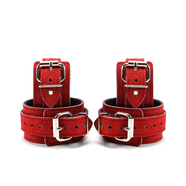 Lena Luxury Red Suede Bondage Cuffs Adjustable Buckles