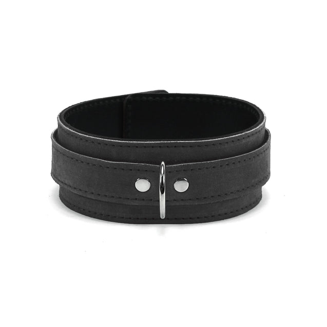 Lena Luxury Black Suede Submissive Collar with Nickel-Plated D-ring