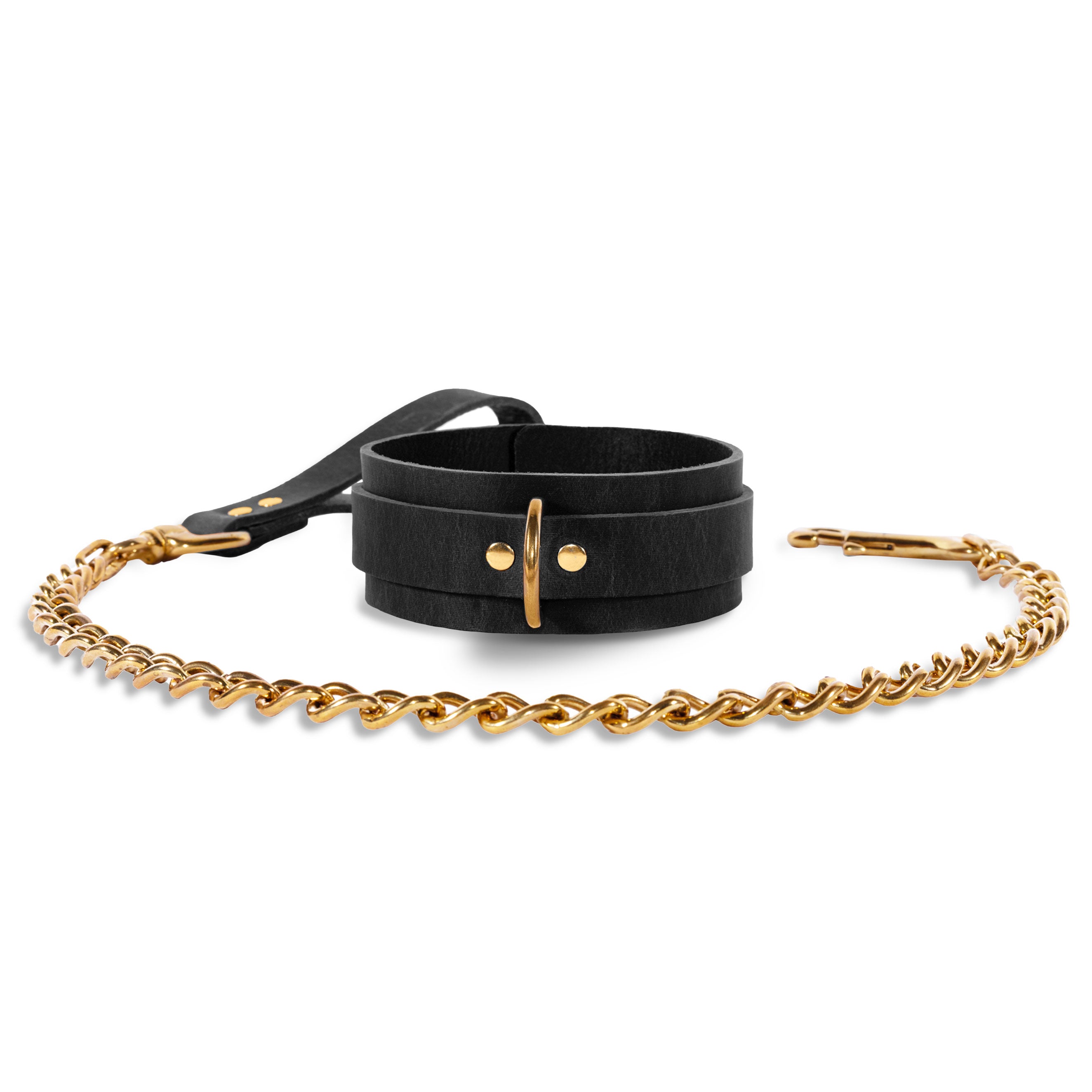 Luxury Black Buffalo BDSM Collar with Solid Brass Bondage Lead