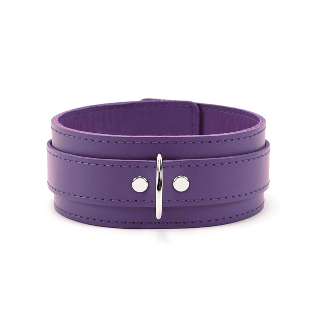 Luxury Leather Bondage Collar Purple Front