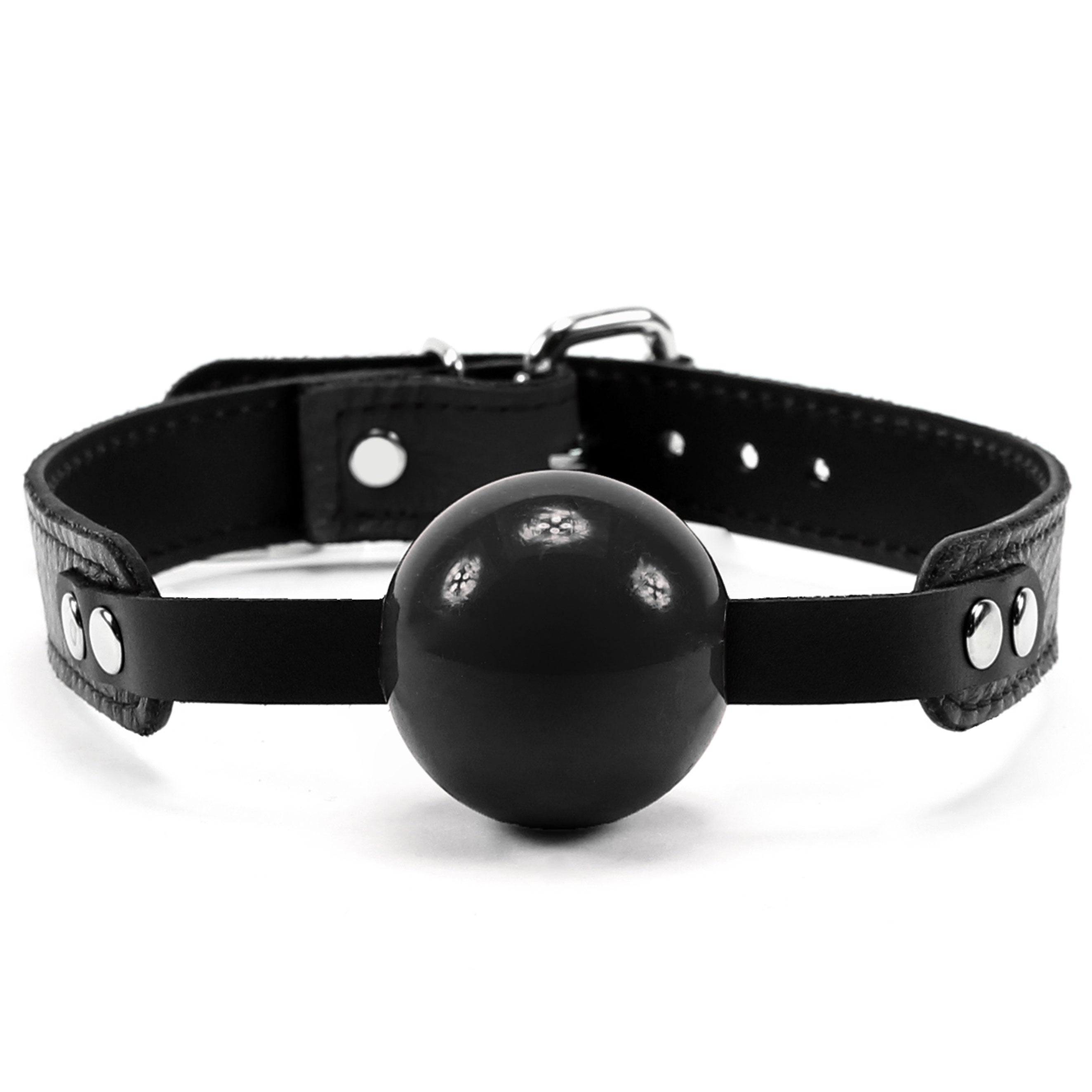 Berlin BDSM Ball Gag Red Leather Strap Black Silicone Ball
