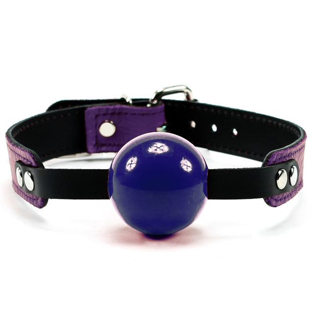 Berlin BDSM Ball Gag Red Leather Strap Purple Silicone Ball