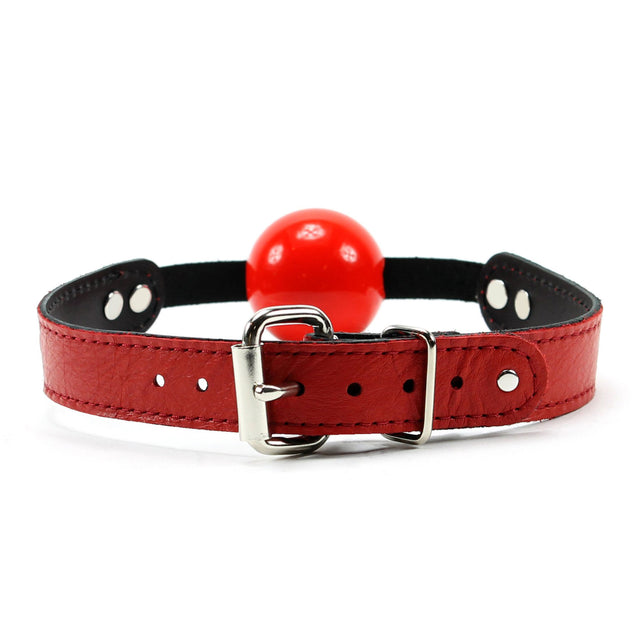 Berlin Leather BDSM Ball Gag Red Leather Red Silicone Ball