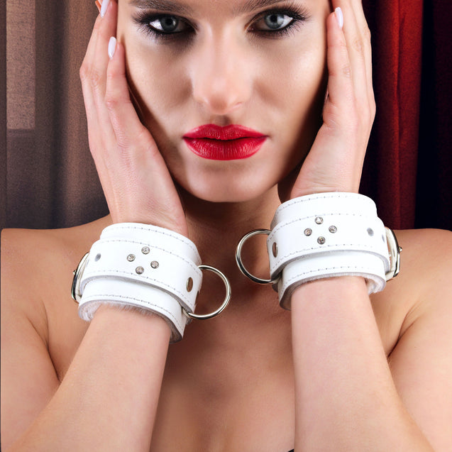 Bianca White Leather Fur-Lined Wrist BDSM Cuffs
