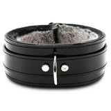 High-end vegan leather faux fur lined BDSM collar black stitching