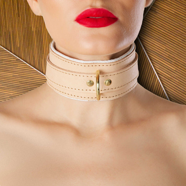 Galen Lambskin Lined Tan Leather Medical Collar on Model