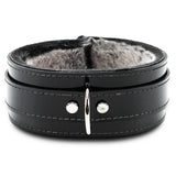 Grey stitching on vegan leather faux fur-lined BDSM Collar