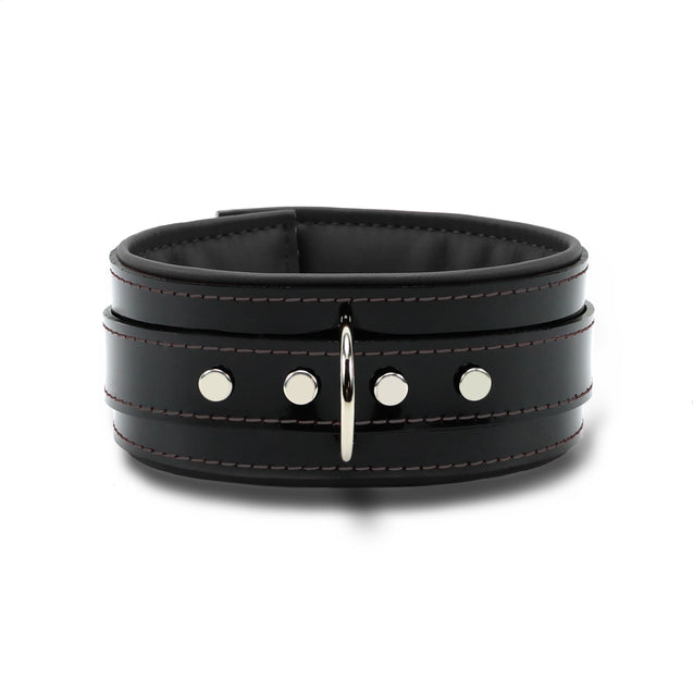 High-end-luxury-vegan-bondage-collar-grey-front