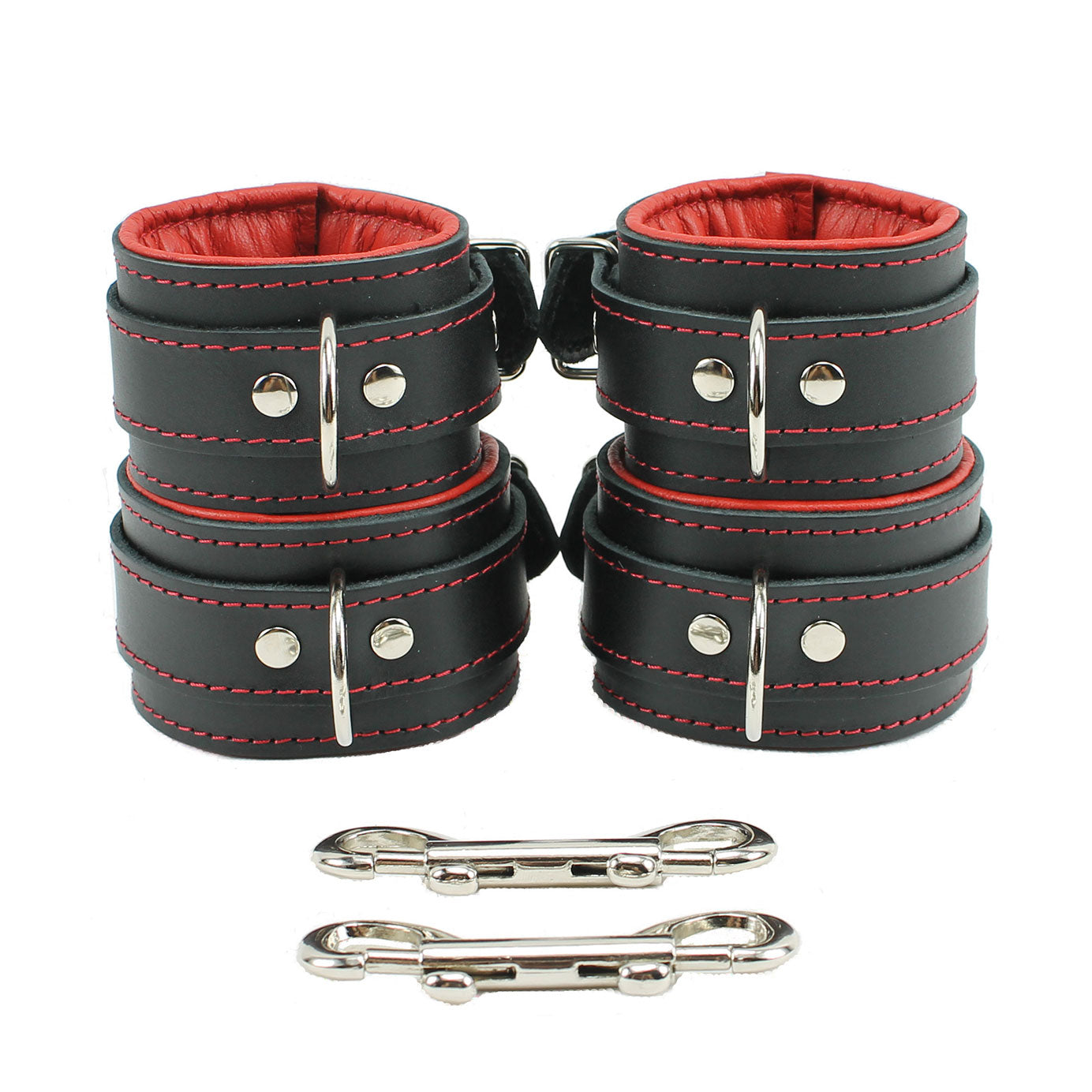 Luxury Padded Leather Submissive cuff set red