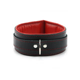 Luxury padded leather bondage collar red liner black outer