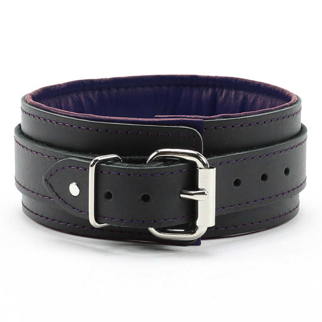 Luxury Padded Lambskin Leather BDSM Collar and Lead Purple Back