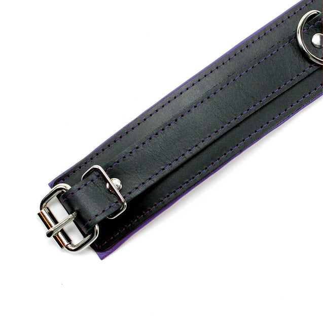 Luxury Padded Lambskin Leather BDSM Collar Purple Details