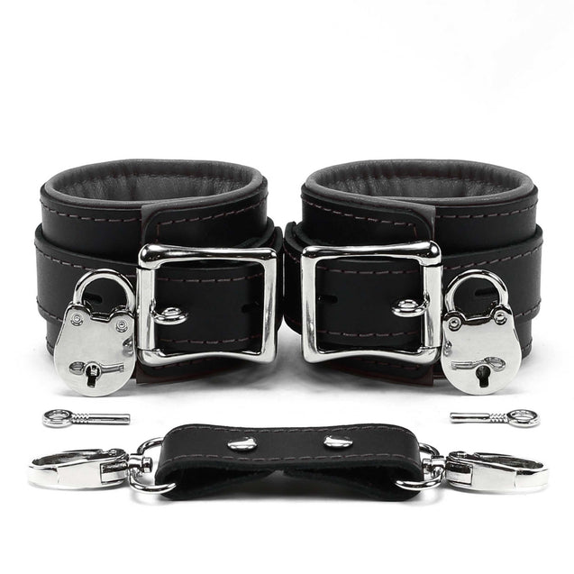 Luxury lambskin leather padded BDSM cuffs grey lockable