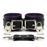 Luxury lambskin leather padded BDSM cuffs purple lockable