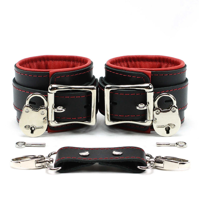 Luxury lambskin leather padded BDSM cuffs red lockable