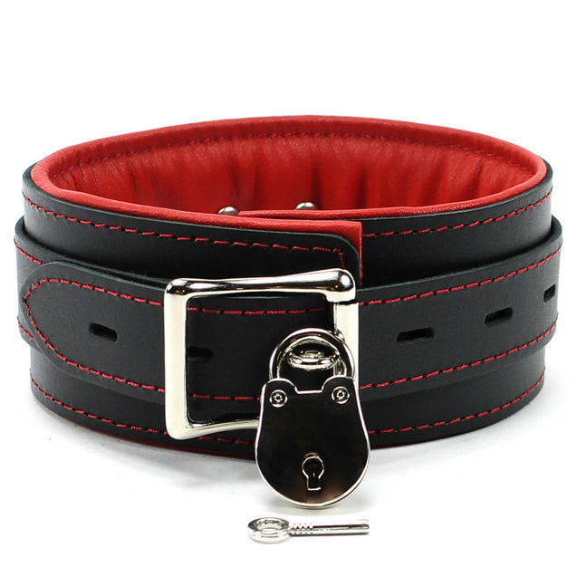 Luxury lambskin leather padded slave collar red lockable