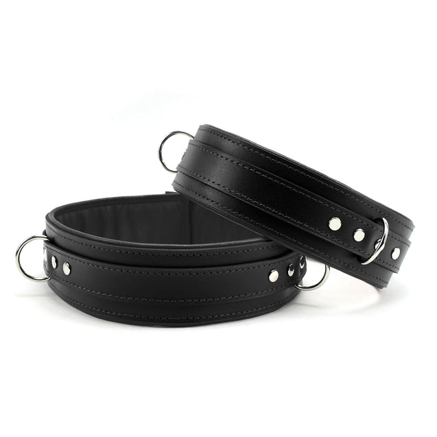 Luxury Padded Leather Thigh Cuffs Black Front