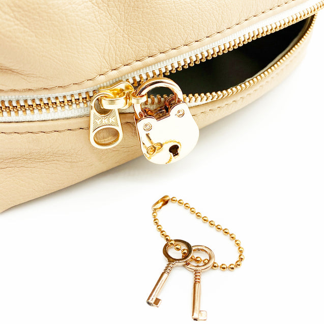 Luxury Tan Leather Locking Sex Toy Case