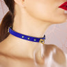 Daphne Blue Suede Thin Bondage Day Collar on Model