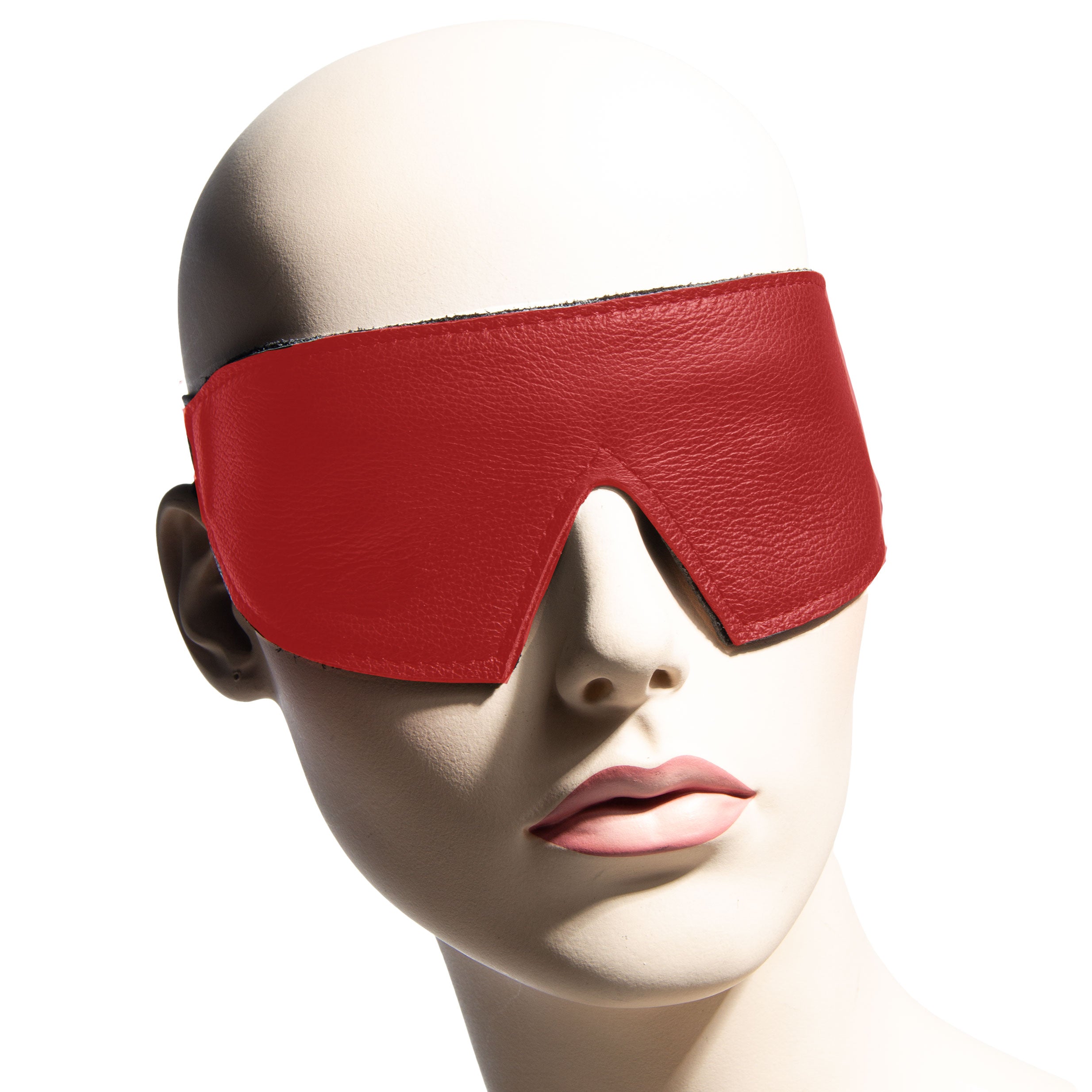 Luxury Leather Bondage Blindfold Red on Model