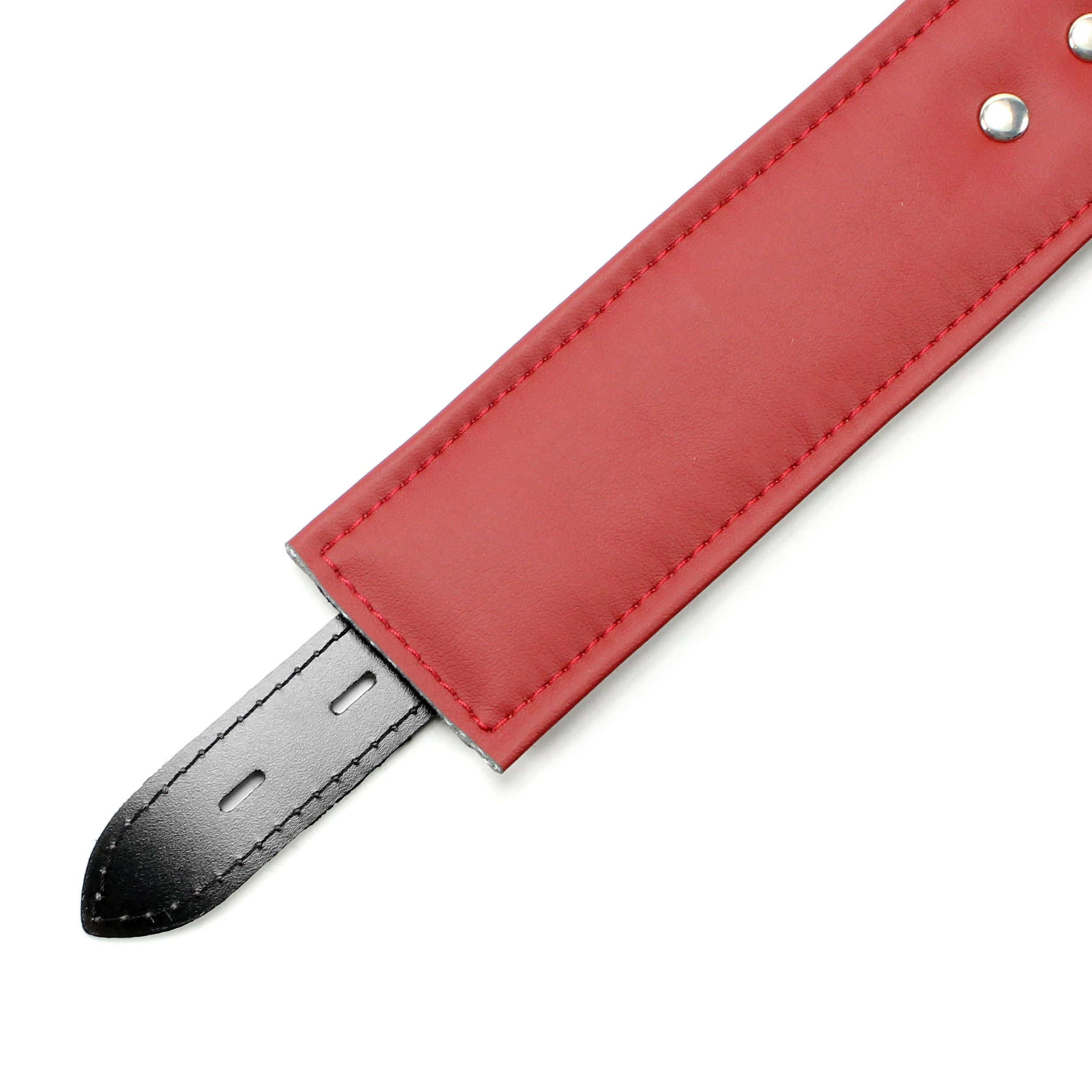 High-end-luxury-vegan-bondage-collar-red-detail-lockable-strap