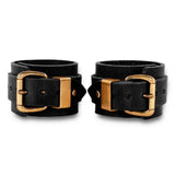 Luxury Nickel-Free Black Buffalo Leather Bondage Cuffs Solid Brass Buckle Back