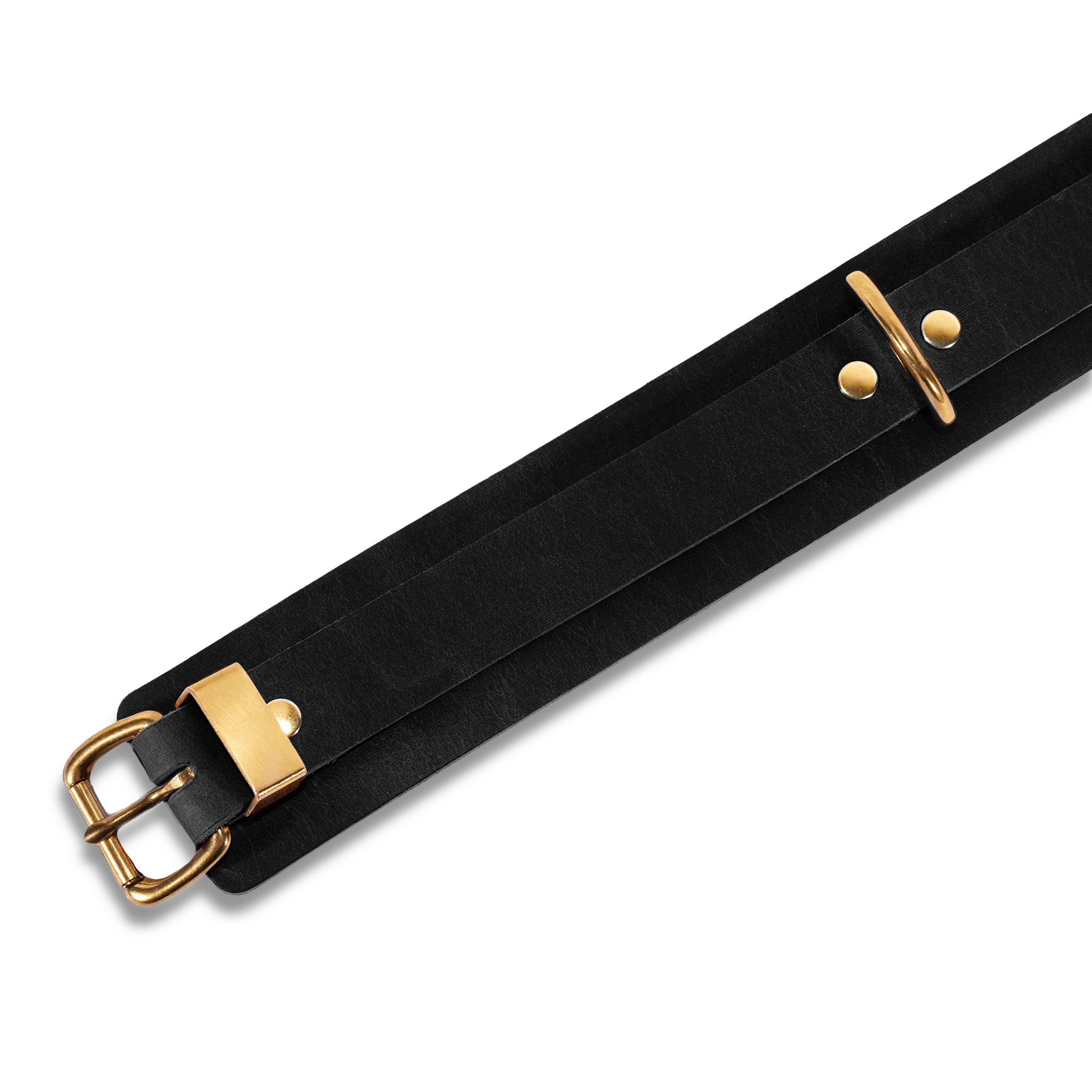 Luxury Antique Black Buffalo Leather with Solid Brass Bondage Collar Details