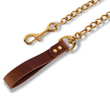 100% Solid Brass Nickel-Free Bondage Lead with Brown Leather Hand Loop Detail