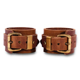 Luxury Nickel-Free Brown Buffalo Leather Bondage Cuffs Solid Brass Buckle Back