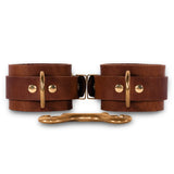 Luxury Nickel-Free Brown Buffalo Leather Bondage Cuffs Front