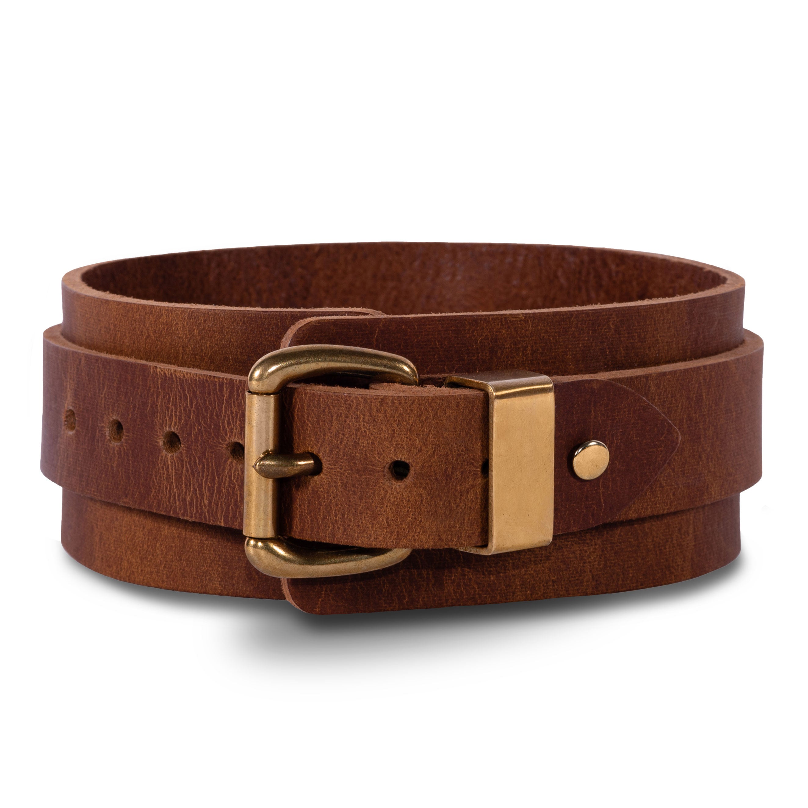 Luxury Brown Leather Nickel-Free BDSM Collar with Solid Brass Buckle
